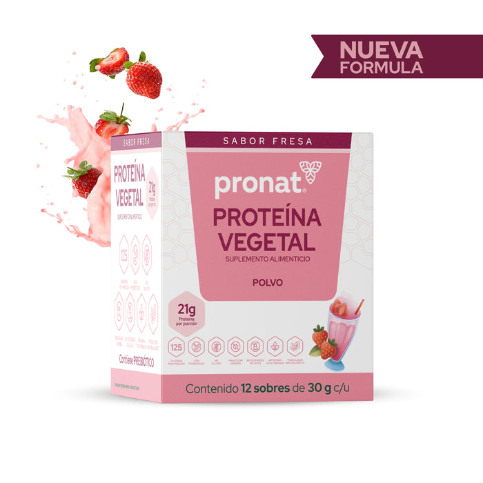 Proteína Vegetal Sabor Malteada de Fresa, Caja con 12 sobres de 30 gramos