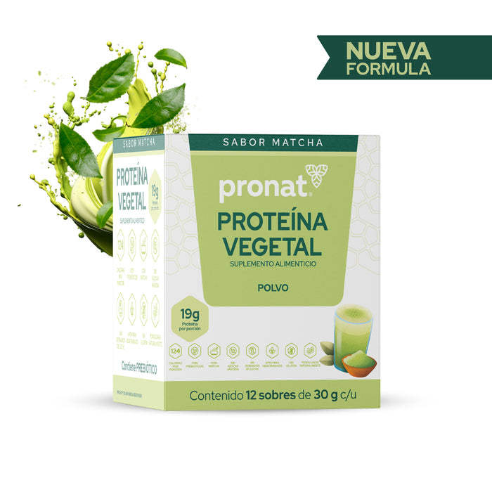 Proteína Vegetal Sabor Matcha, Caja con 12 sobres de 30 gramos