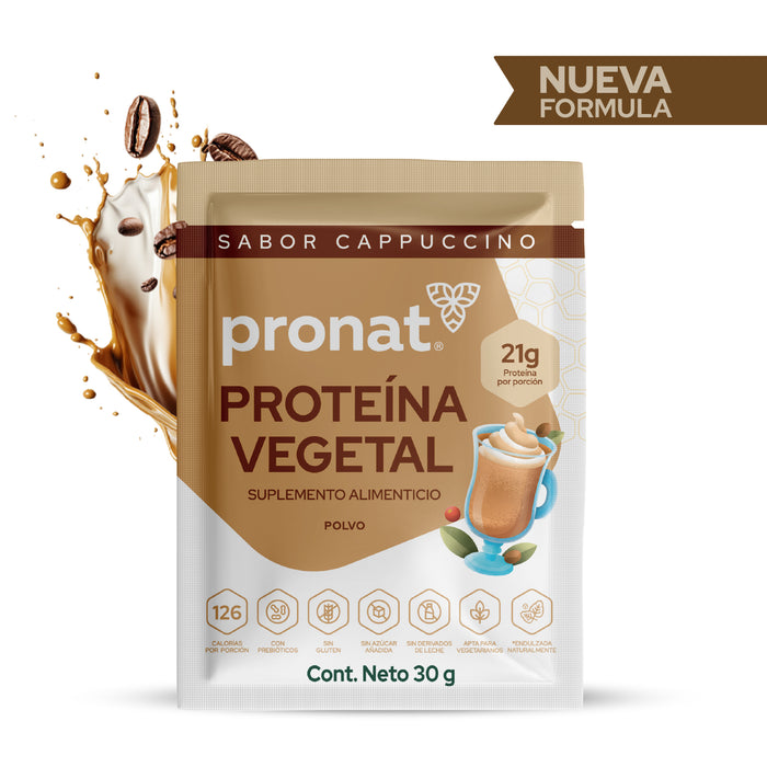 Proteína Vegetal Sabor Cappuccino, Caja con 12 sobres de 30 gramos
