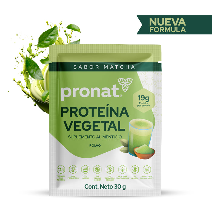 Proteína Vegetal Sabor Matcha, Caja con 12 sobres de 30 gramos