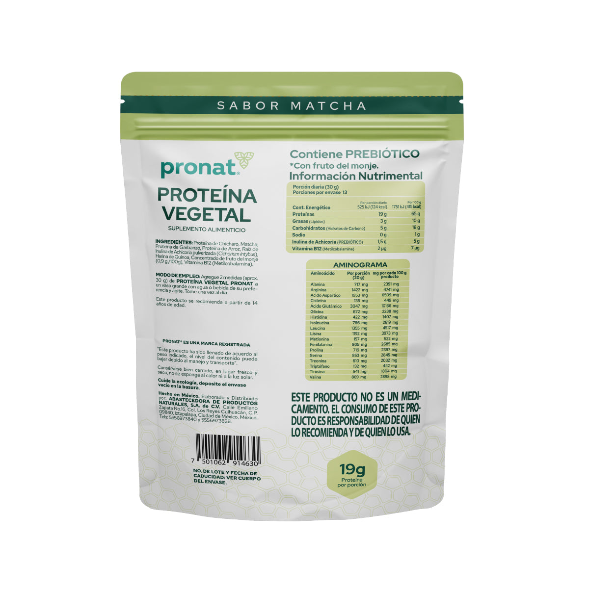 Proteína Vegetal sabor Matcha 400g - Pronat