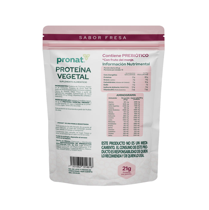 Proteína Vegetal sabor malteada de fresa 400g - Pronat