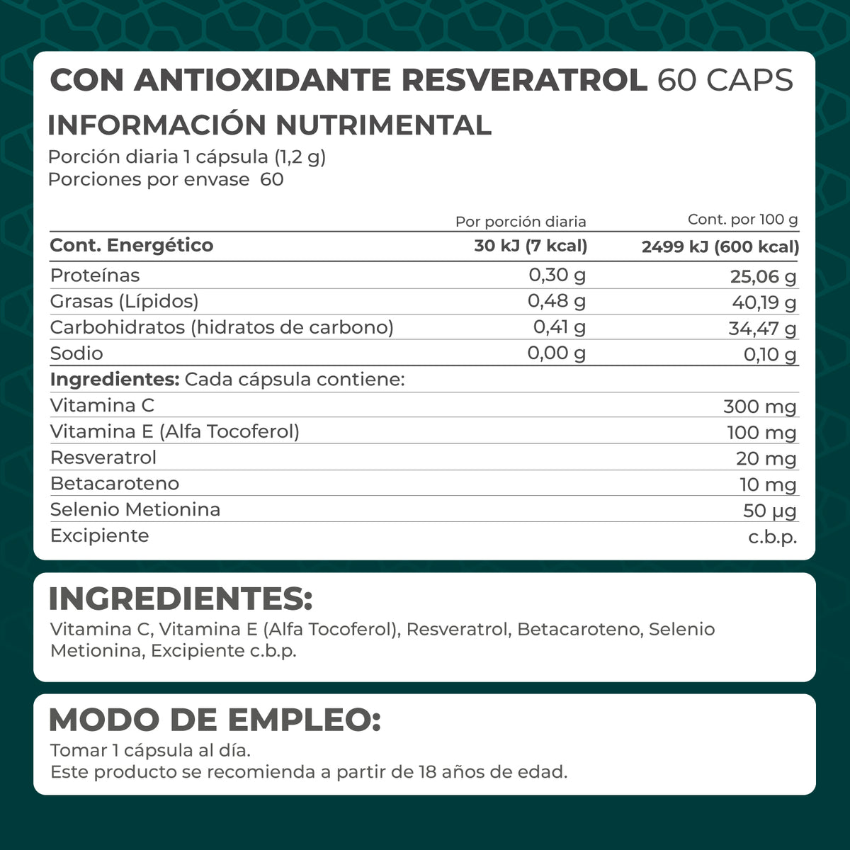 KIT 2 PIEZAS - Resveratrol CON ANTIOXIDANTE 60 caps