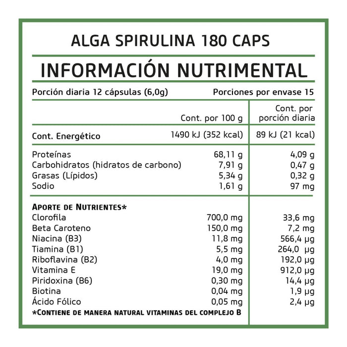 Alga Spirulina 180 cápsulas