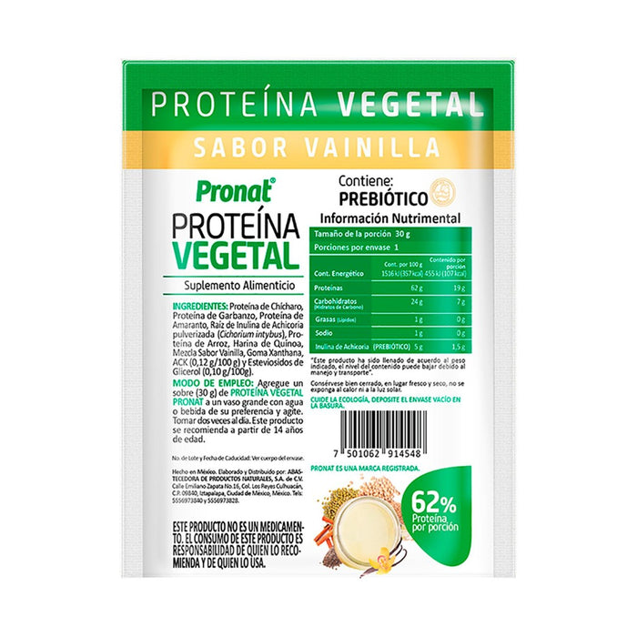 Proteína Vegetal Vainilla - Caja con 12 sobres de 30g cada uno - Pronat